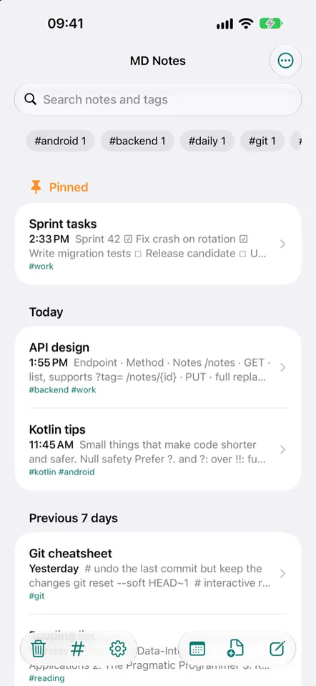 Notes list