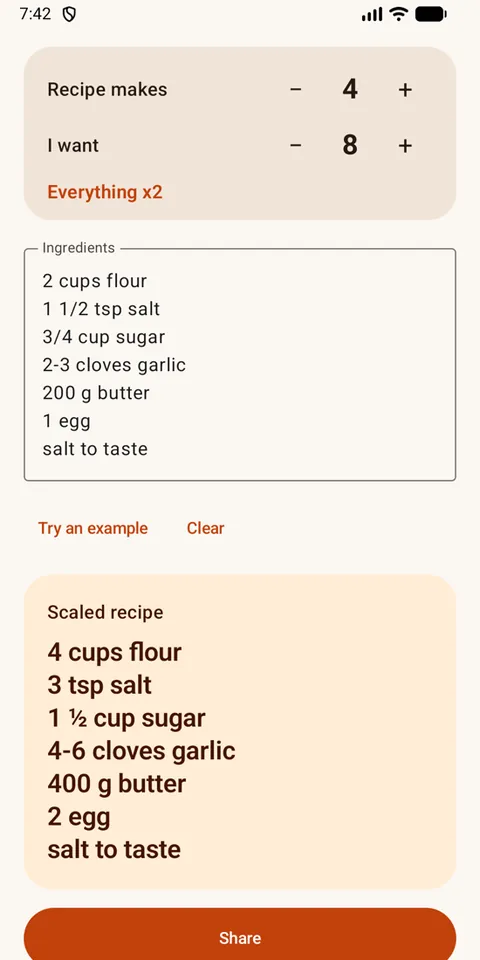 Doubled recipe